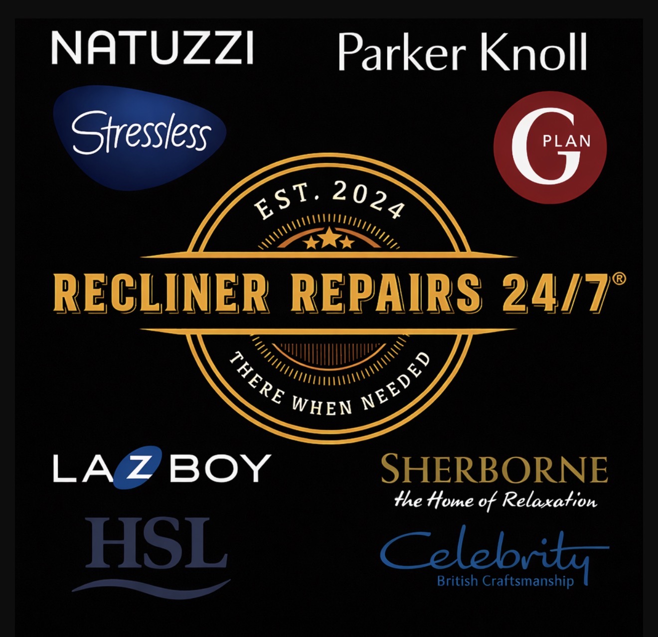 Furniture brands regularly repaired: Natuzzi, Parker Knoll, Stressless, G Plan, La-Z-Boy, Sherborne, HSL and Celebrity
